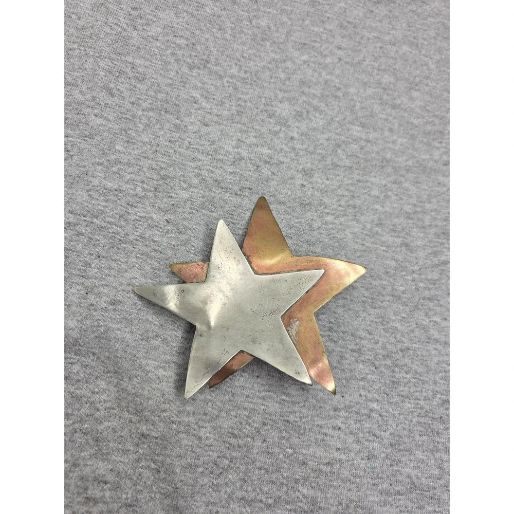Handmade Dual Star Copper Silver Tone Artisan Large Belt Buckle Southwestern